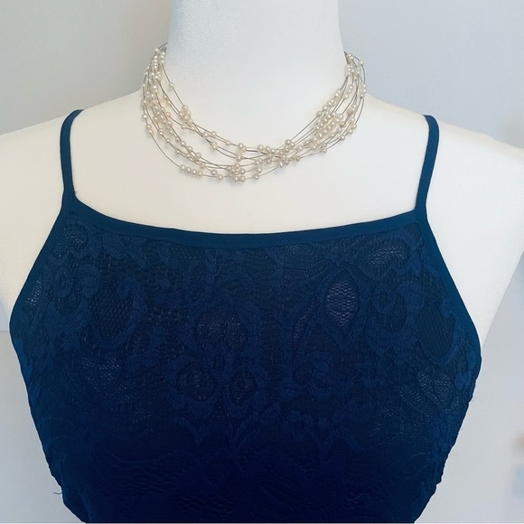 Francesca’s Blue Rain Navy Lace Mini Dress - Picture 3 of 16